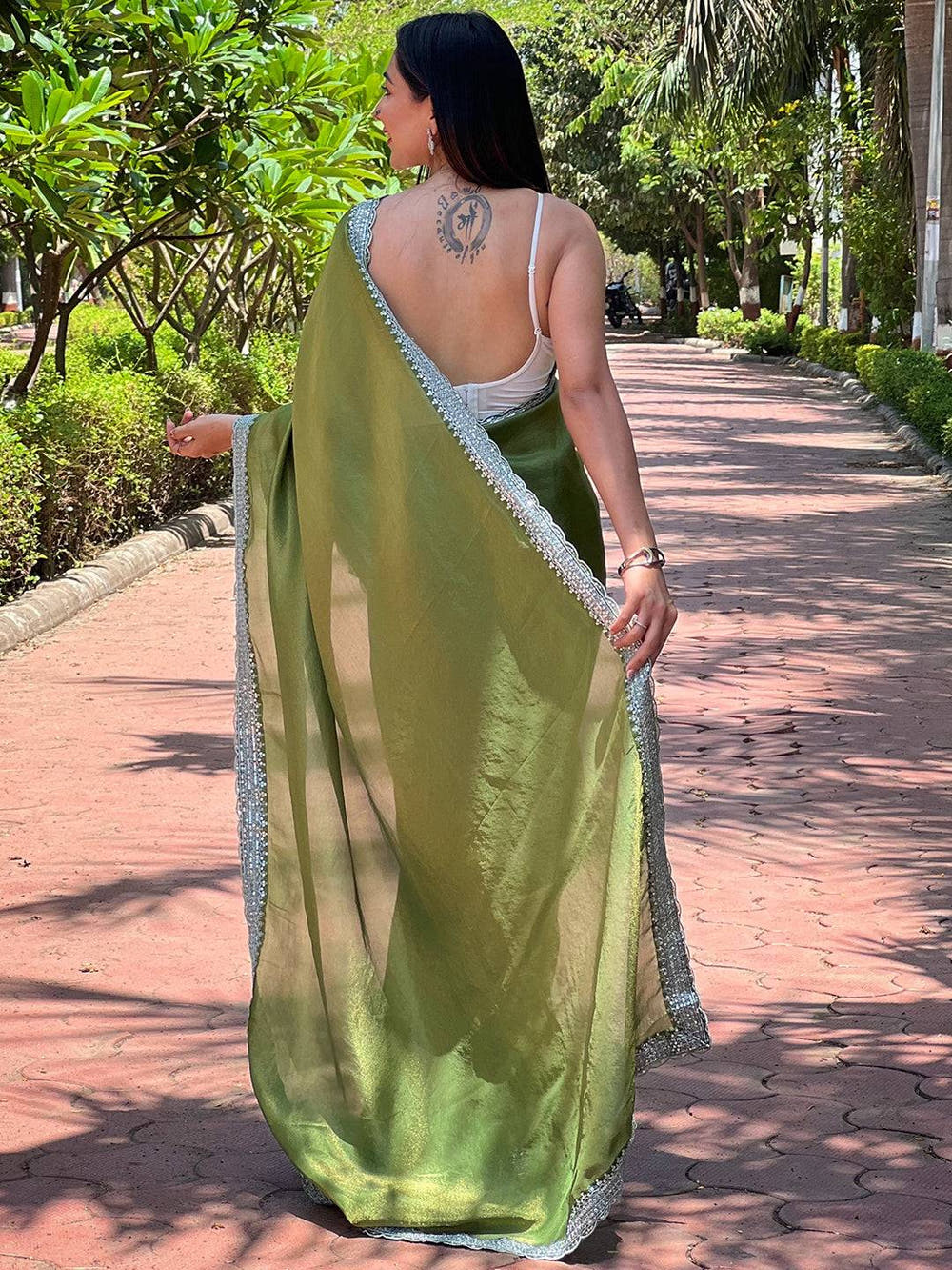 Forest Green Pure Viscose Dyed Saree
