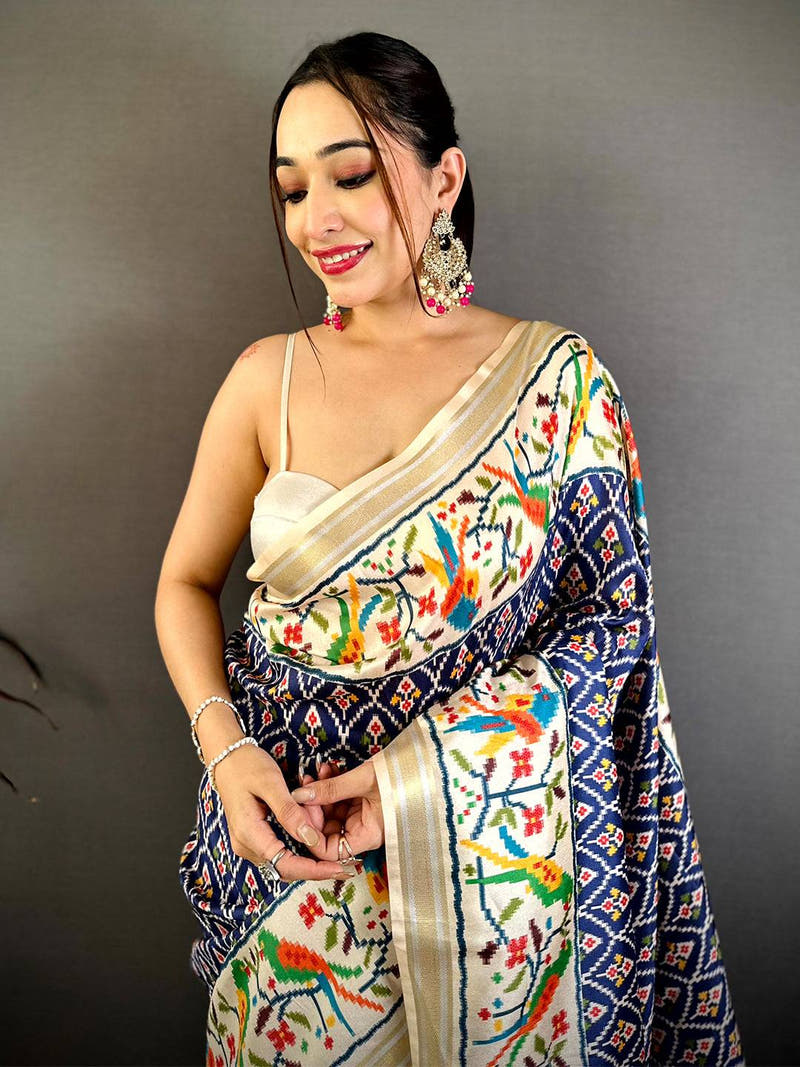 Navy Patola Digital Kanchi Silk Saree