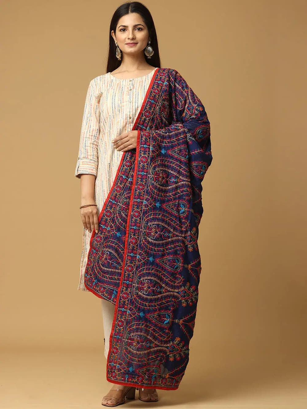 Navy Geometric Zigzag Pashmina Dupatta