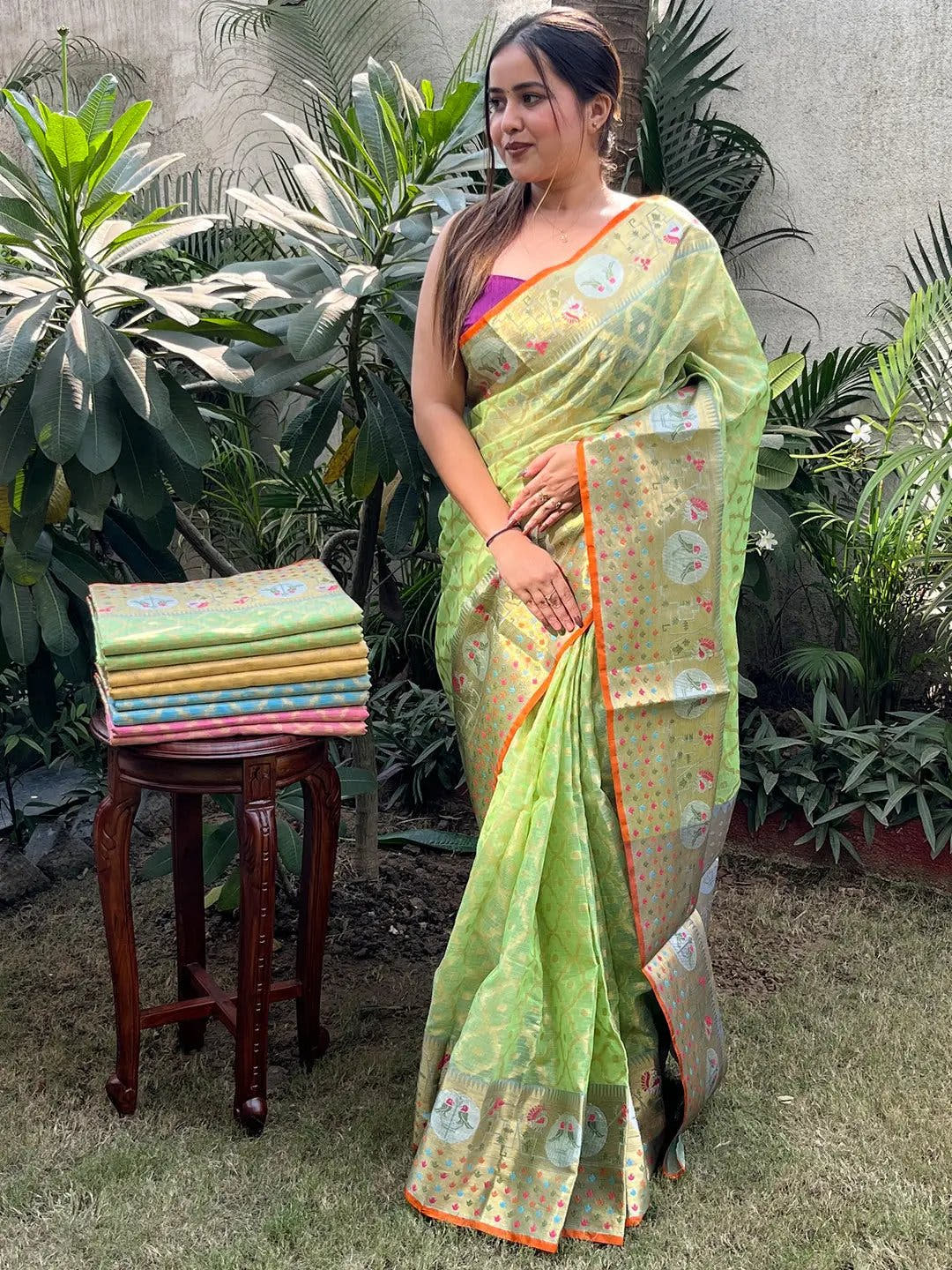 Stunning Kota Doria Soft Silk Minakari Patola Weaving Saree
