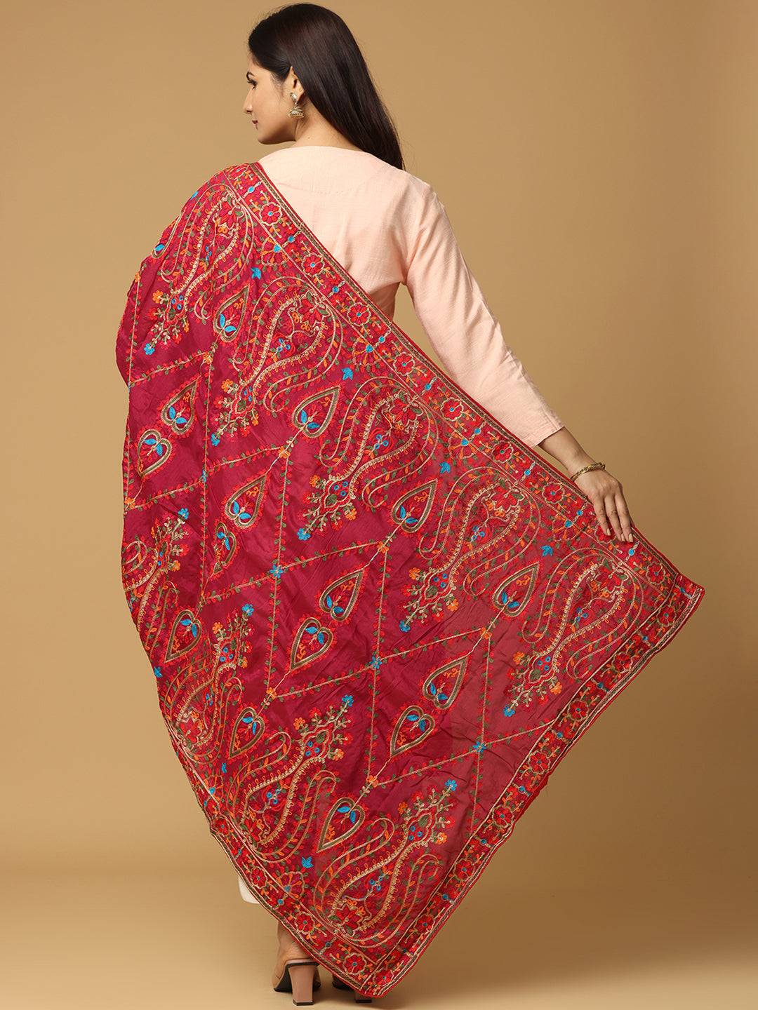 Wine Pink Floral Pashmina Dupatta