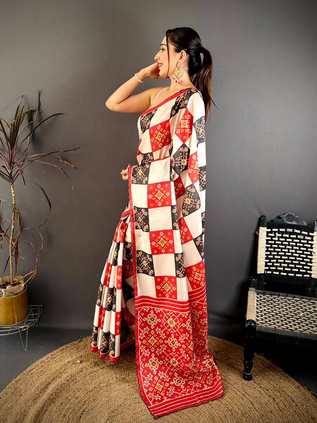 Regal Multi Box Ikkat Print Tussar Saree