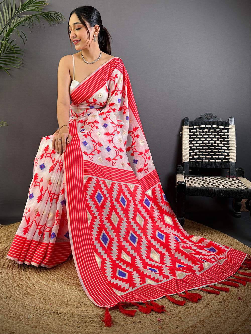 Pink Soft Dhakai Jamdani Silk Saree