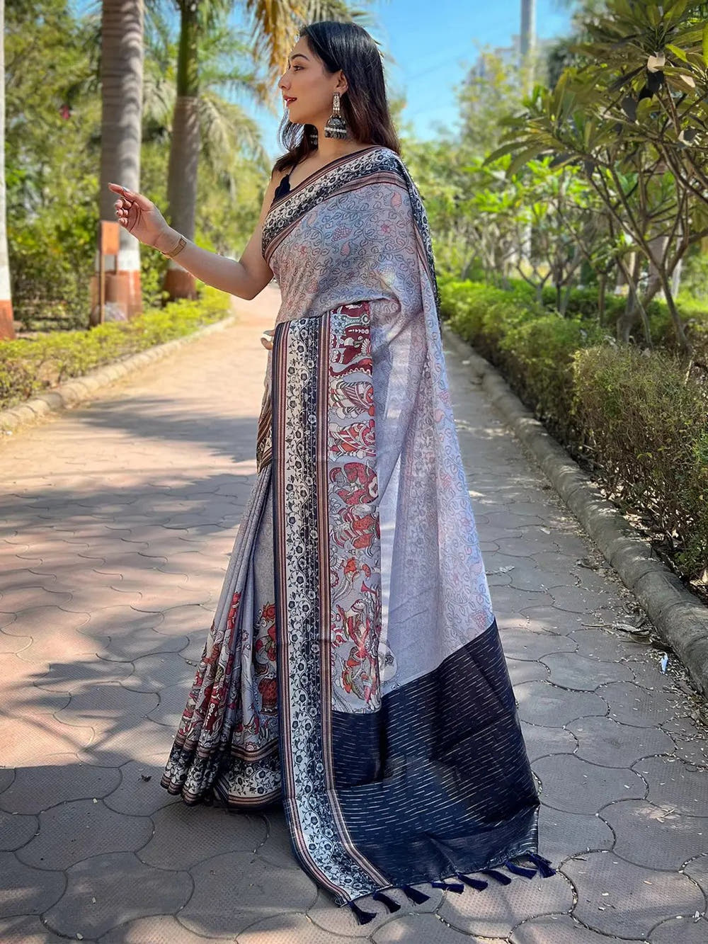 Satin Kota Doria Saree With Kalamkari Digital Print In Lavender Colour