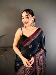 Stylish Ajrakh Print Mirror Work Saree