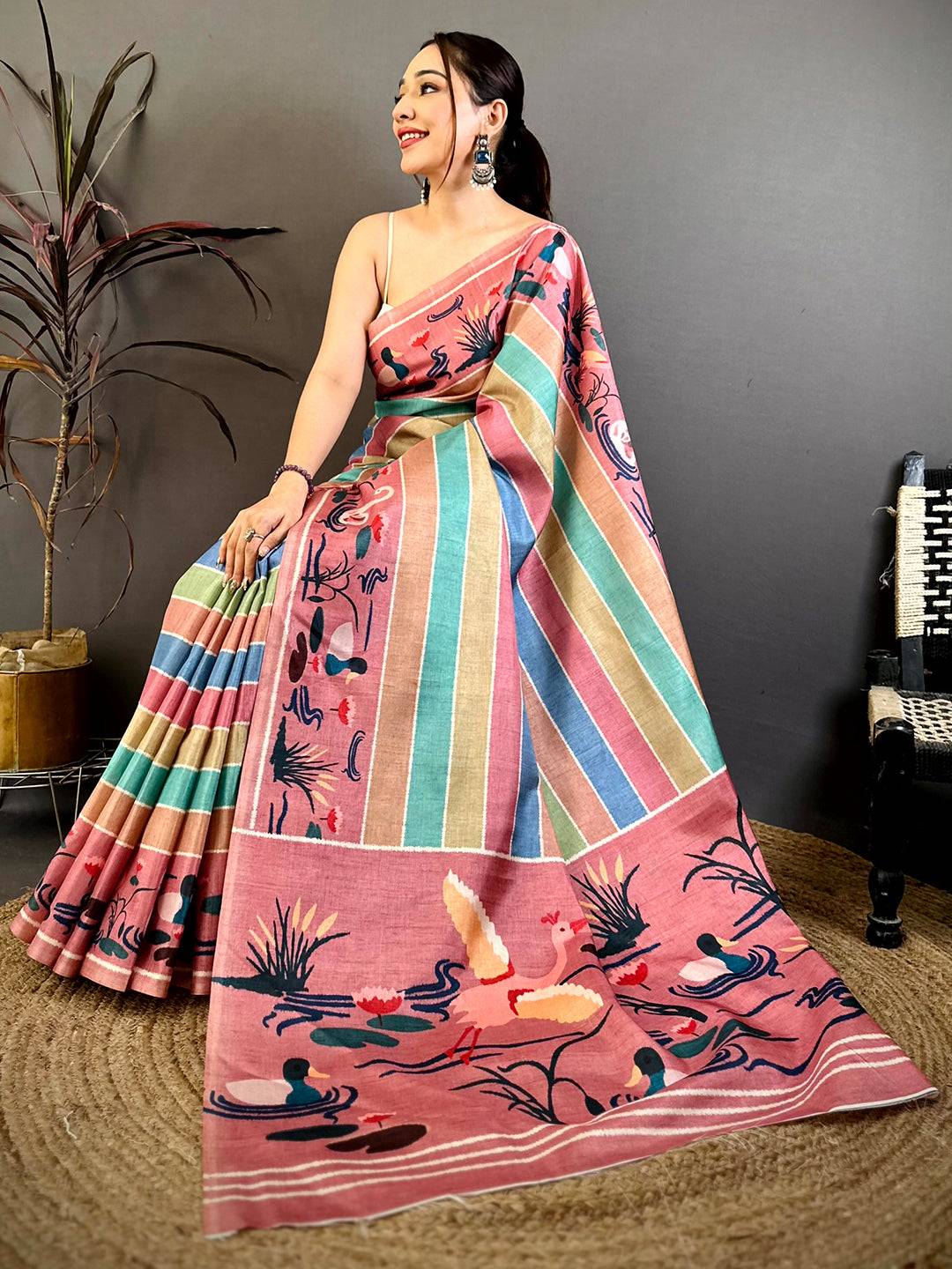 Stylish Ethnic Ikat Tussar Saree