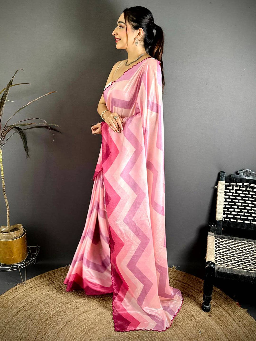 Stylish Ombre Zigzag Chinnon Chiffon Saree