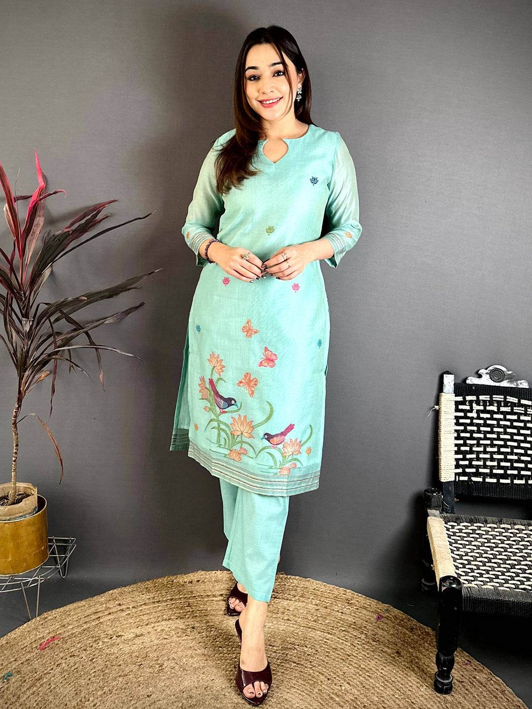 Mint  Green  Woven  Floral  Dress