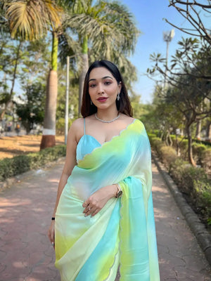 Blue Satin Georgette Saree