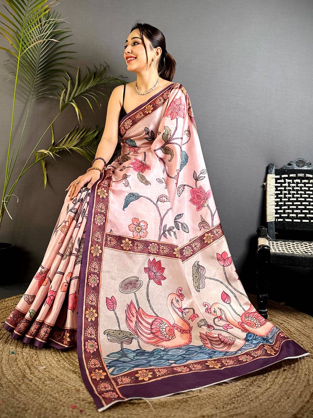 Exclusive Swan Pen Kalamkari Art Saree