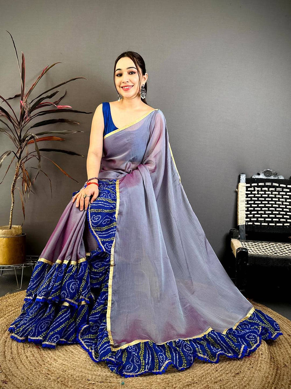 Classic Soft Chiffon Bandhej Ruffle Saree