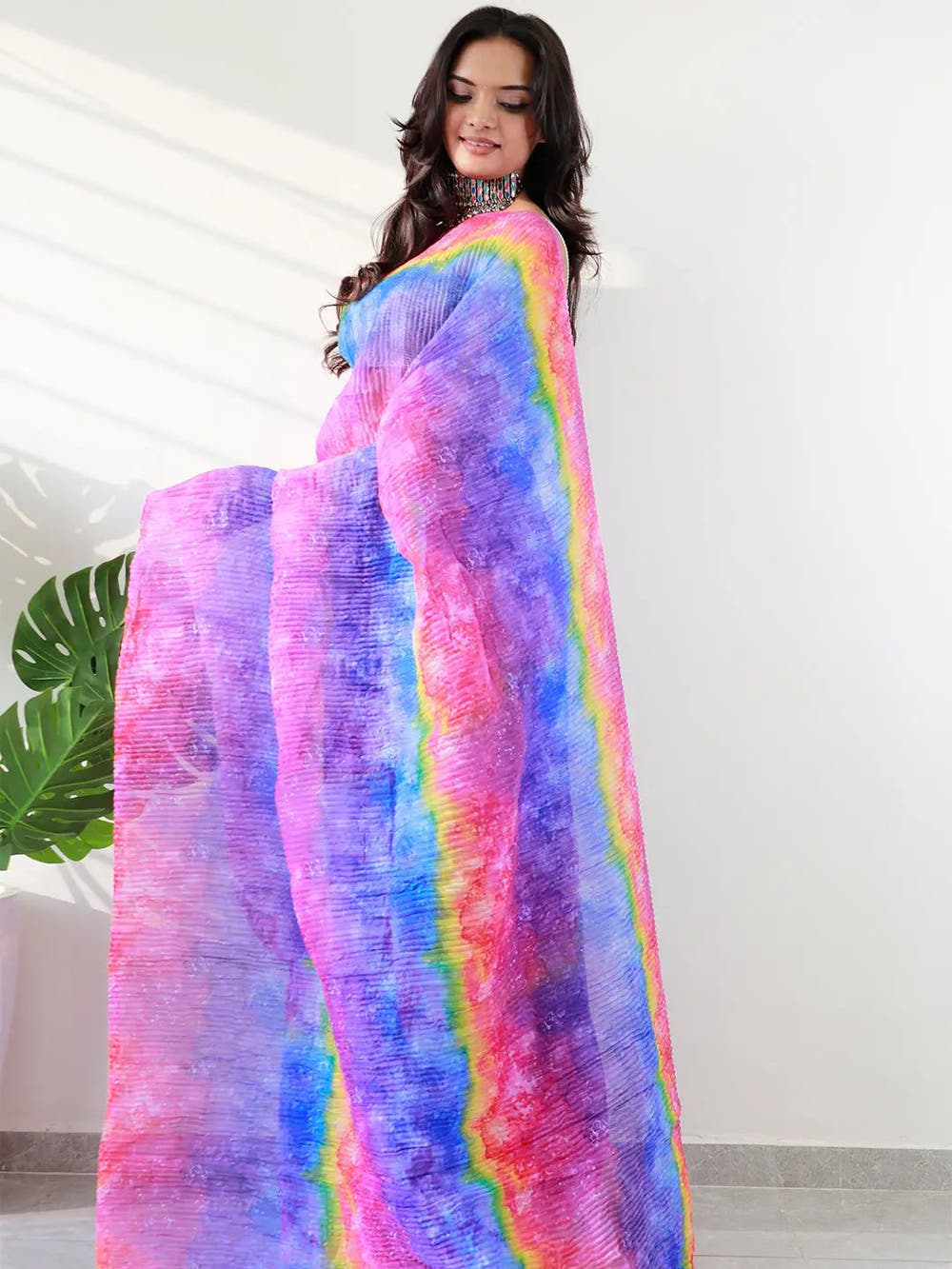 Elevate Your Style with Multy Colored Print Bollywood Design Crash Saree