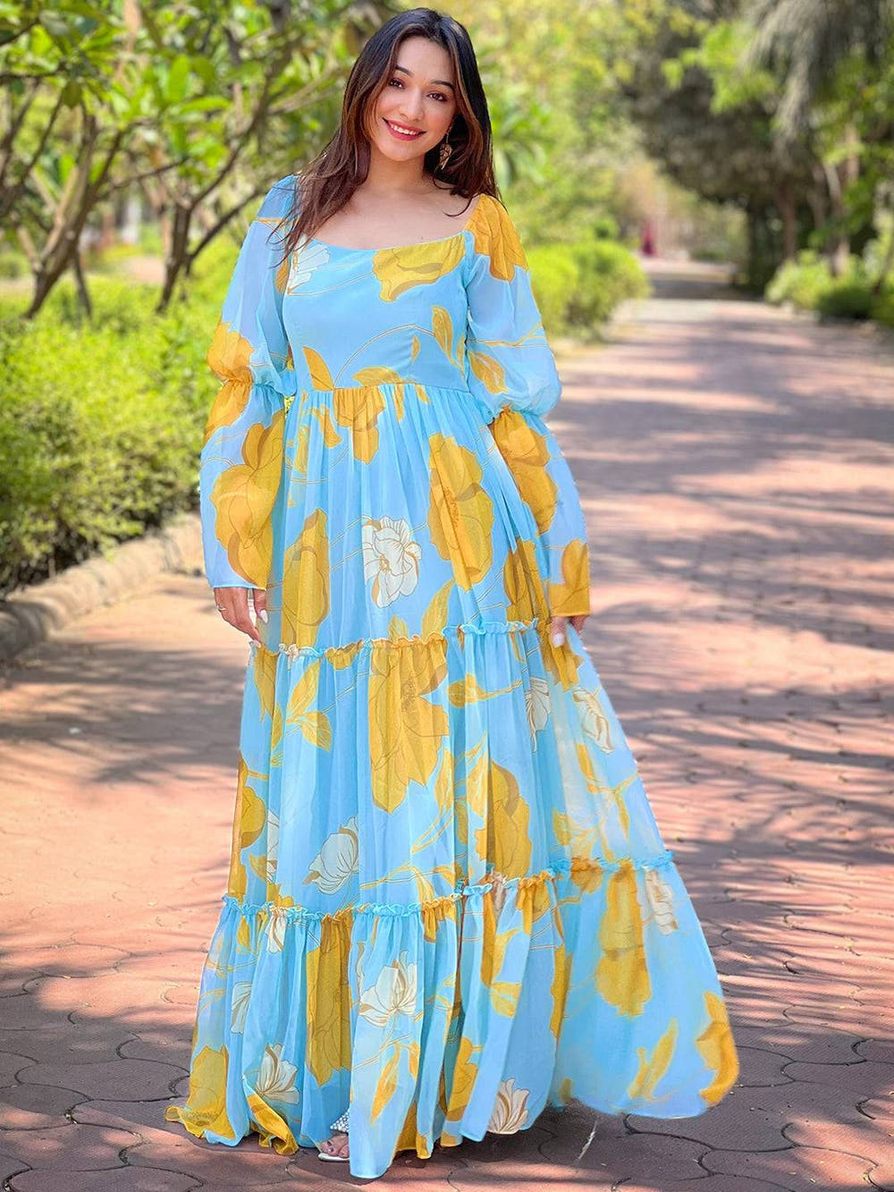 Sky Blue Floral Print Dress