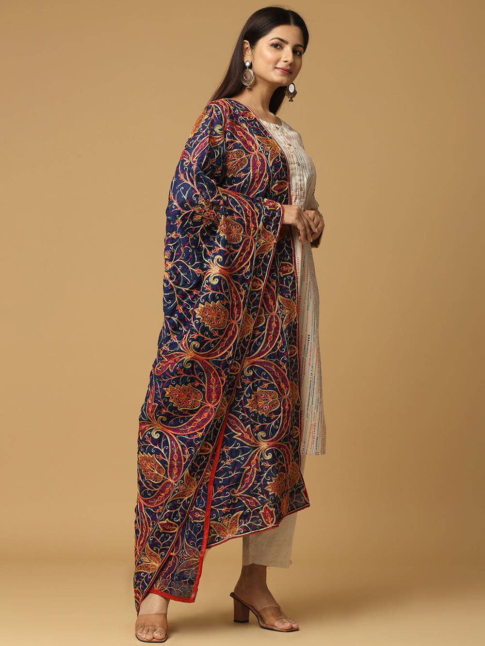 Navy Rust Allover Paisley Pashmina Dupatta