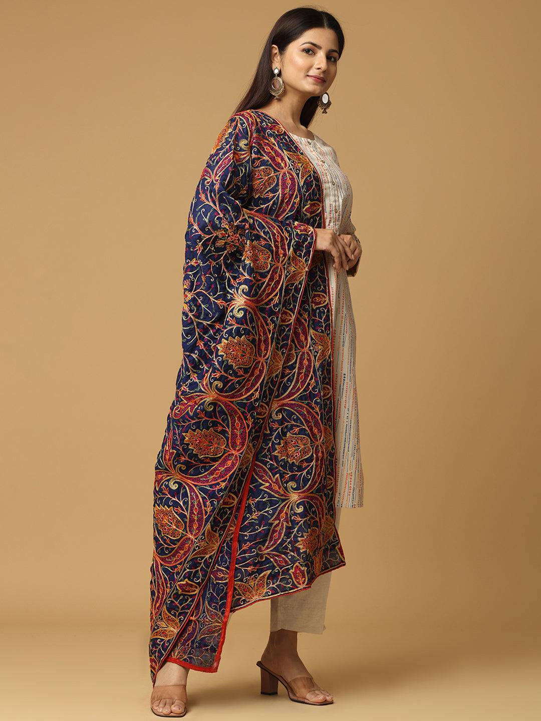 Navy Rust Allover Paisley Pashmina Dupatta