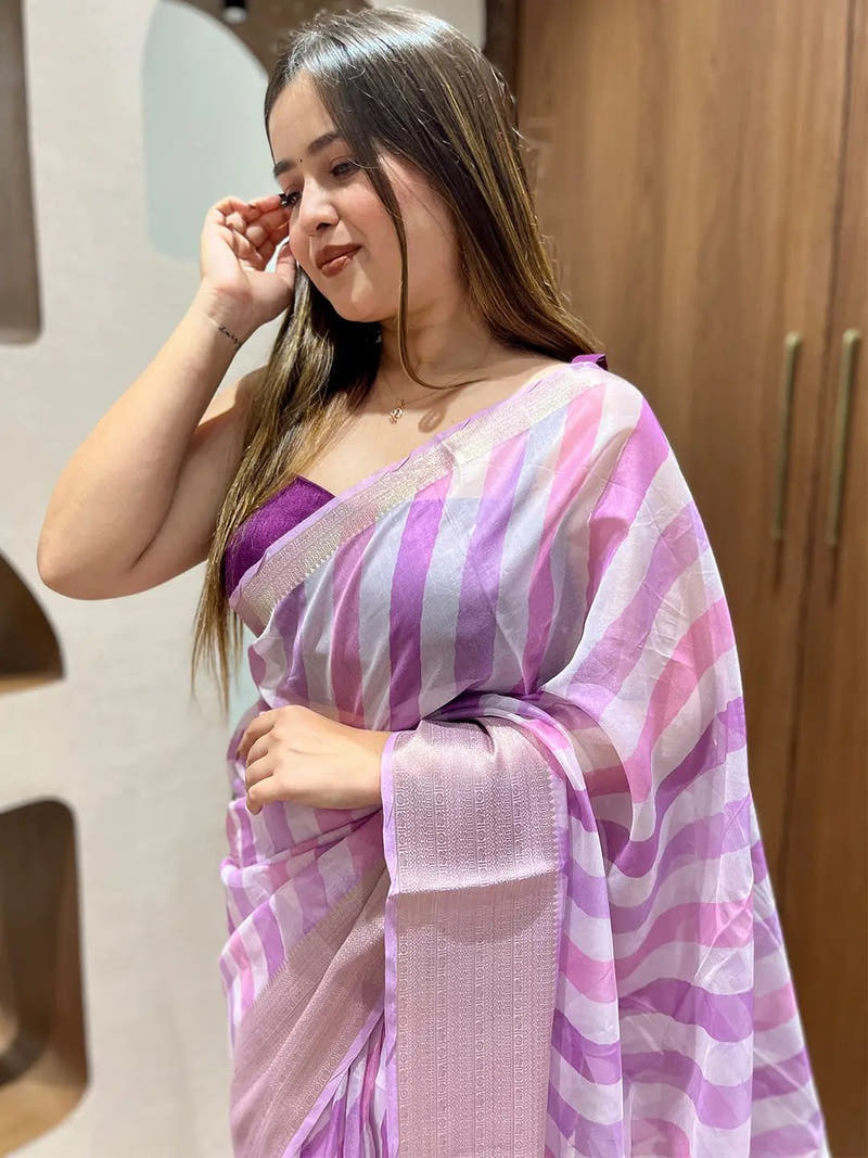 Soft Organza Leheriya Digital Print Party Wear Saree