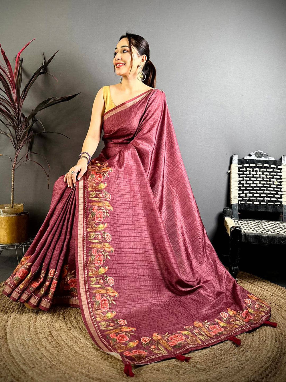 Deep Wine  Ghicha  Munga  Saree