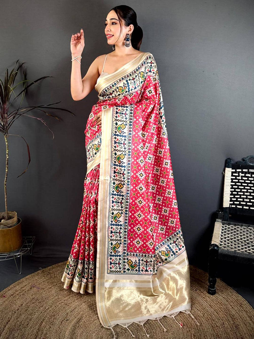 Pink Red Allover Patola Kanchi Saree