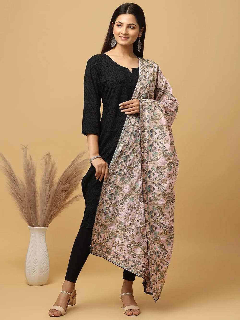 Light Pink Pastel Floral Pashmina Dupatta