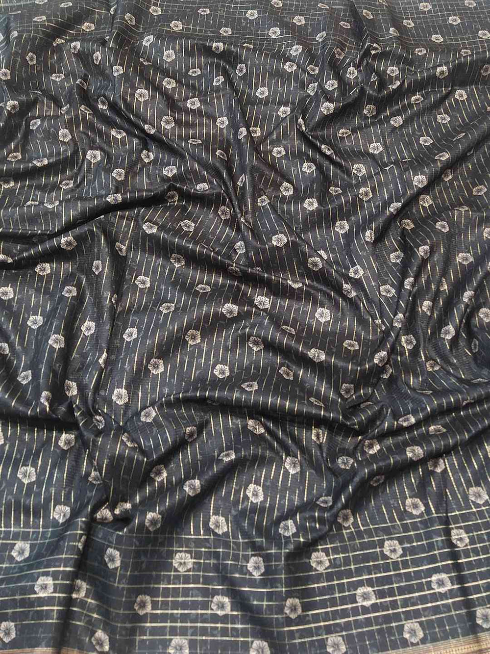 Grey Colour Satin Kota Doria Digital Kalamkari Zari Pallu