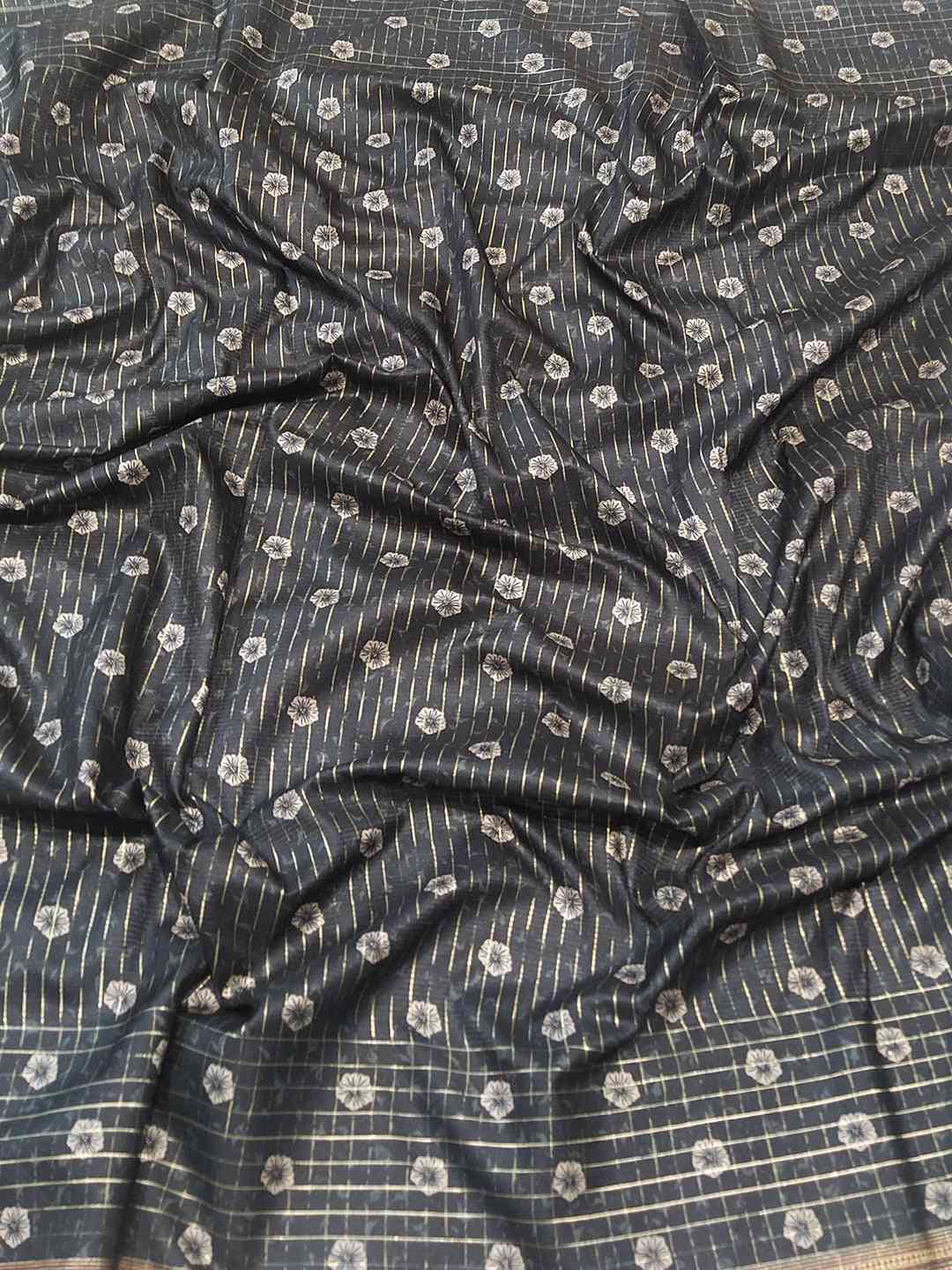 Grey Colour Satin Kota Doria Digital Kalamkari Zari Pallu