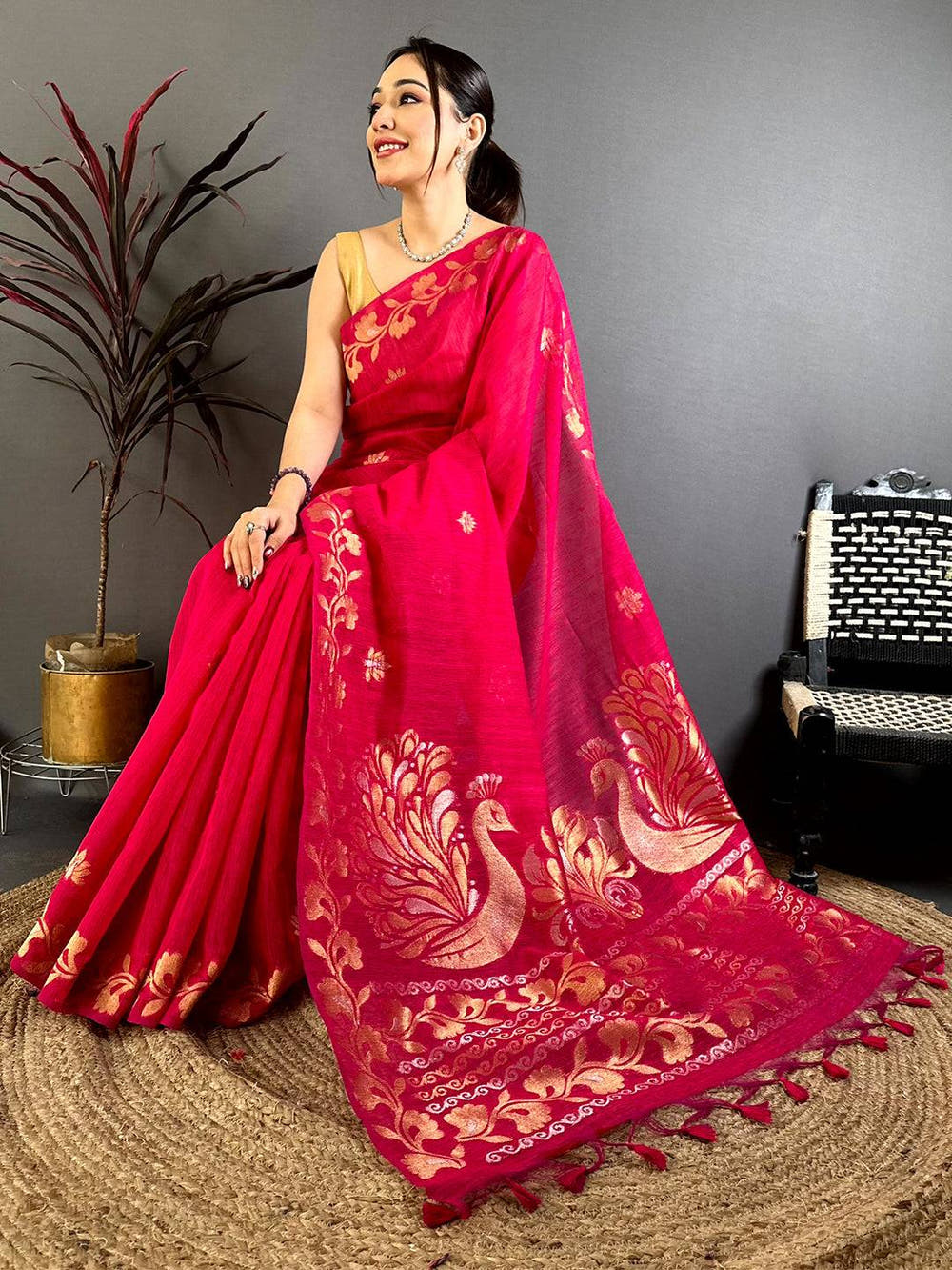Rani Peacock Zari  Munga  Saree