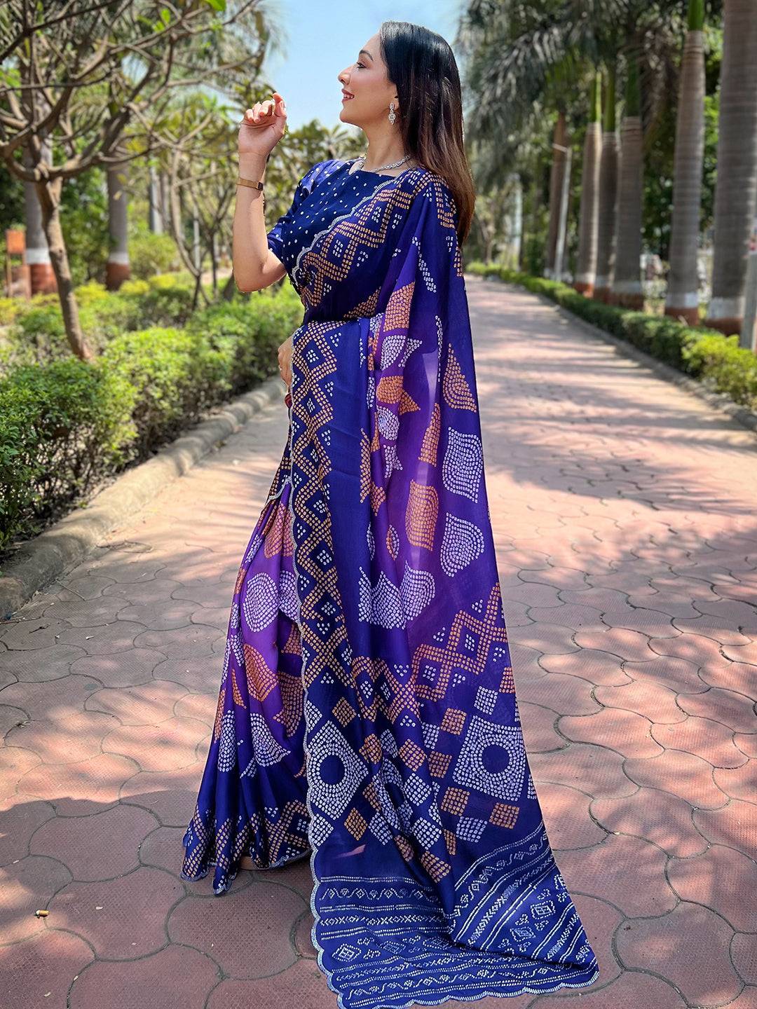 Indigo Ombre Bandhej Georgette Silk Saree