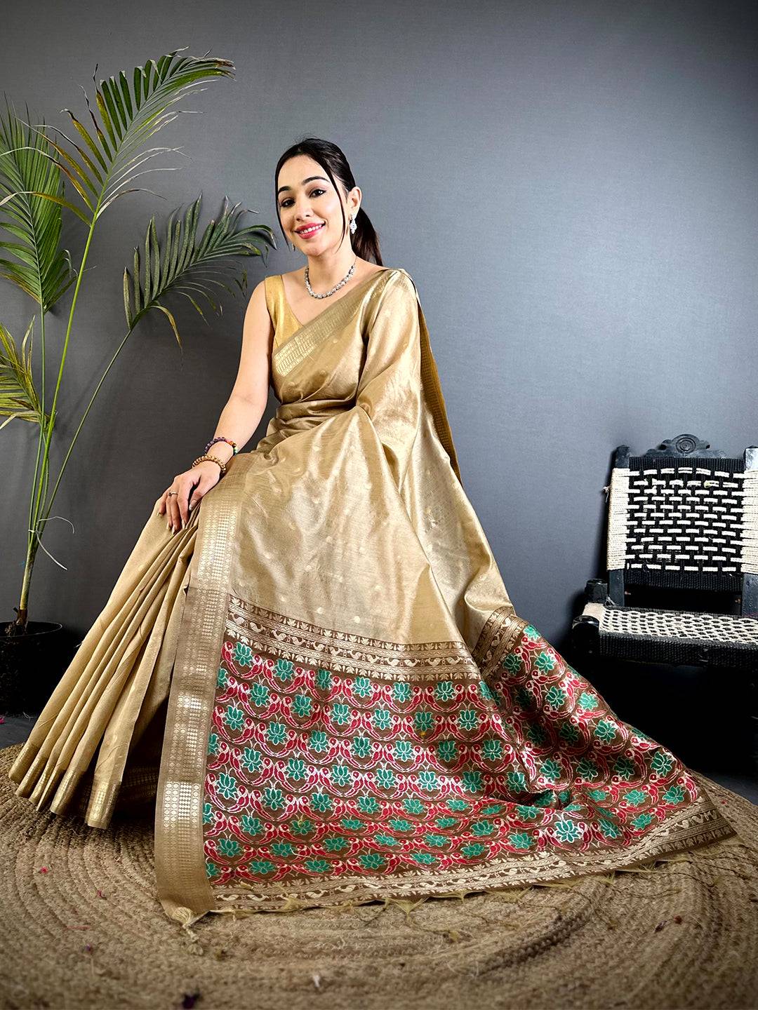 Chiku Minakari Paithani Raw Silk Saree