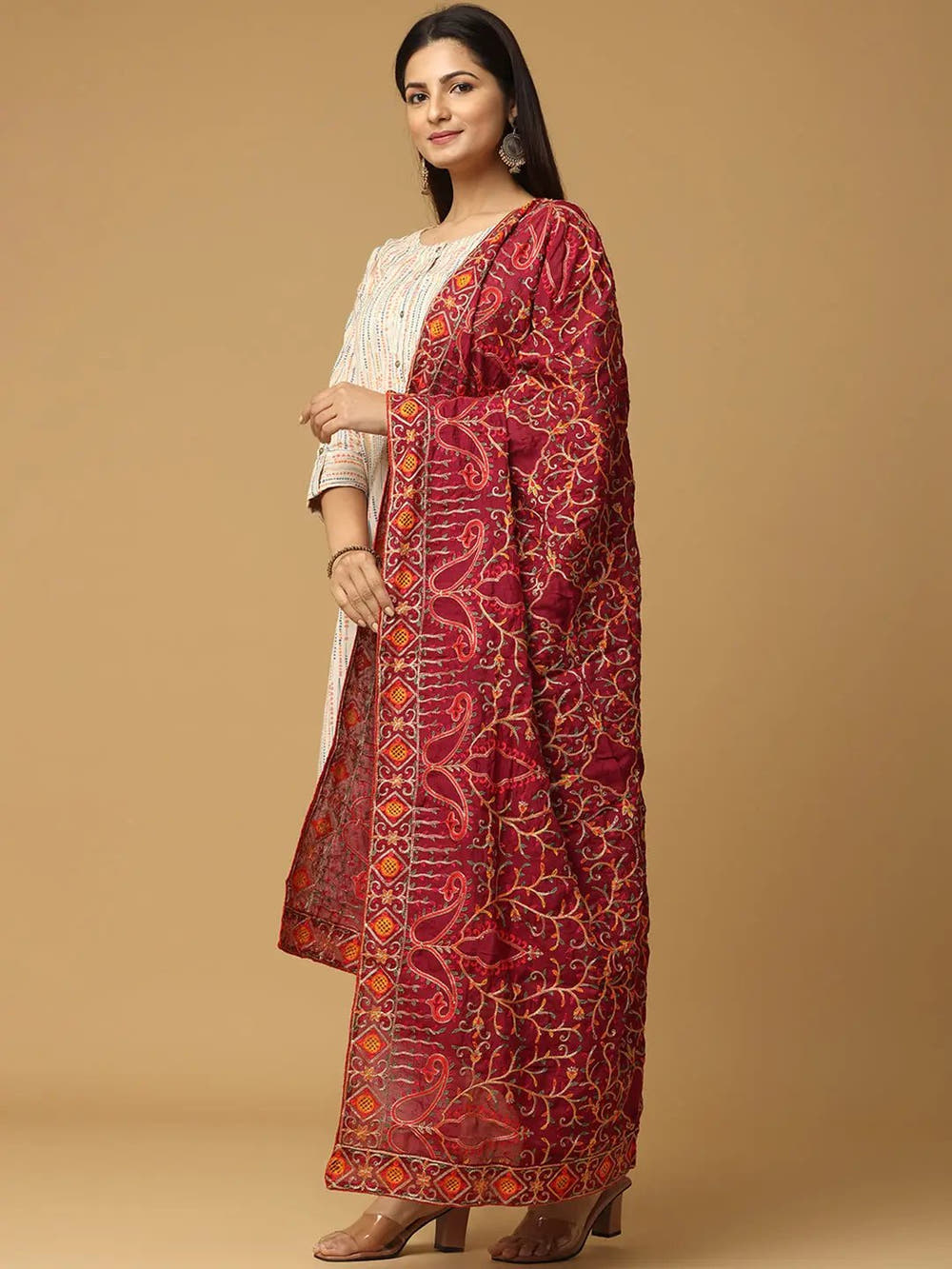 Wine Crimson Paisley Pashmina Dupatta
