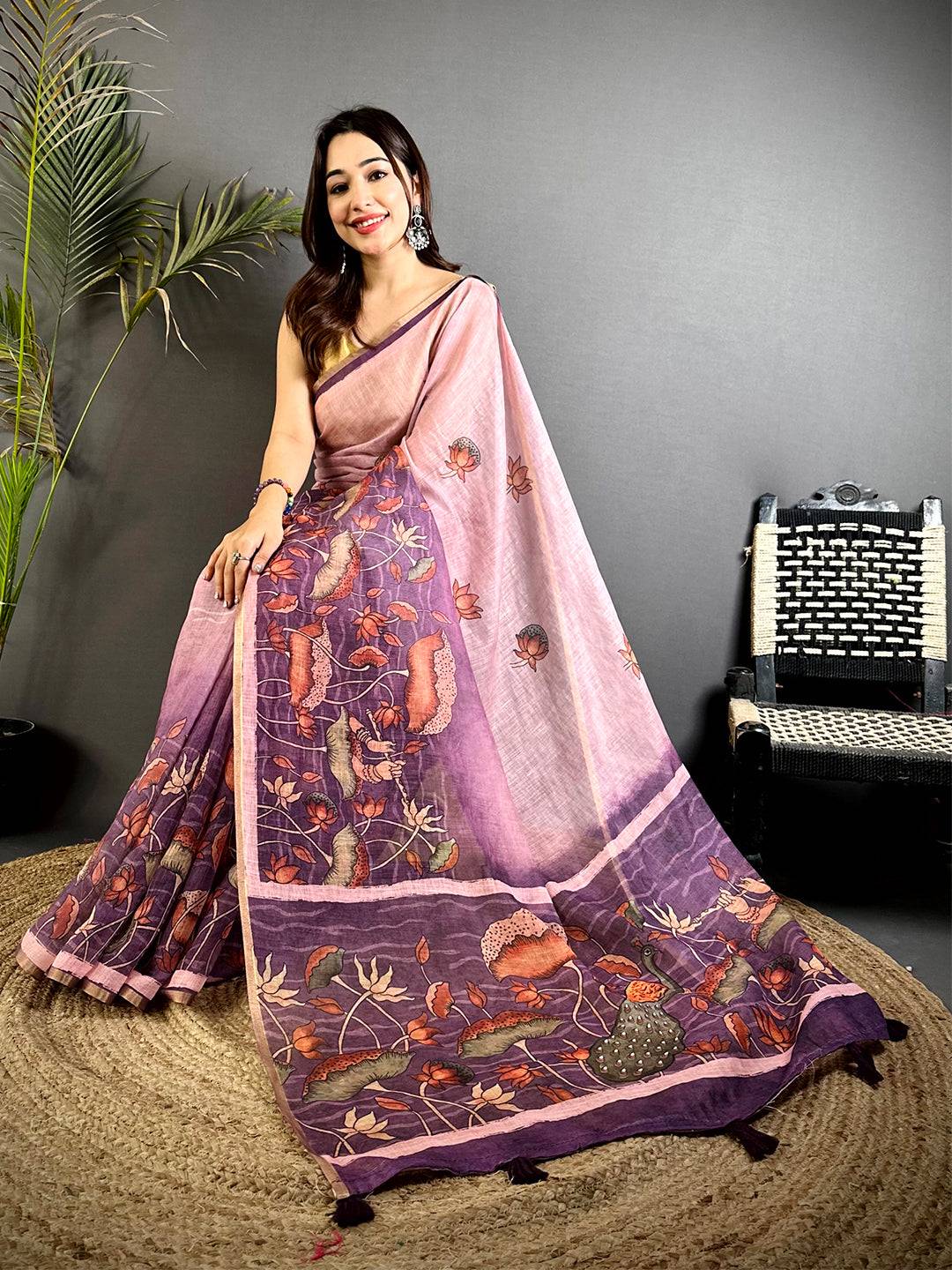 Classic Floral Linen Tissue Saree