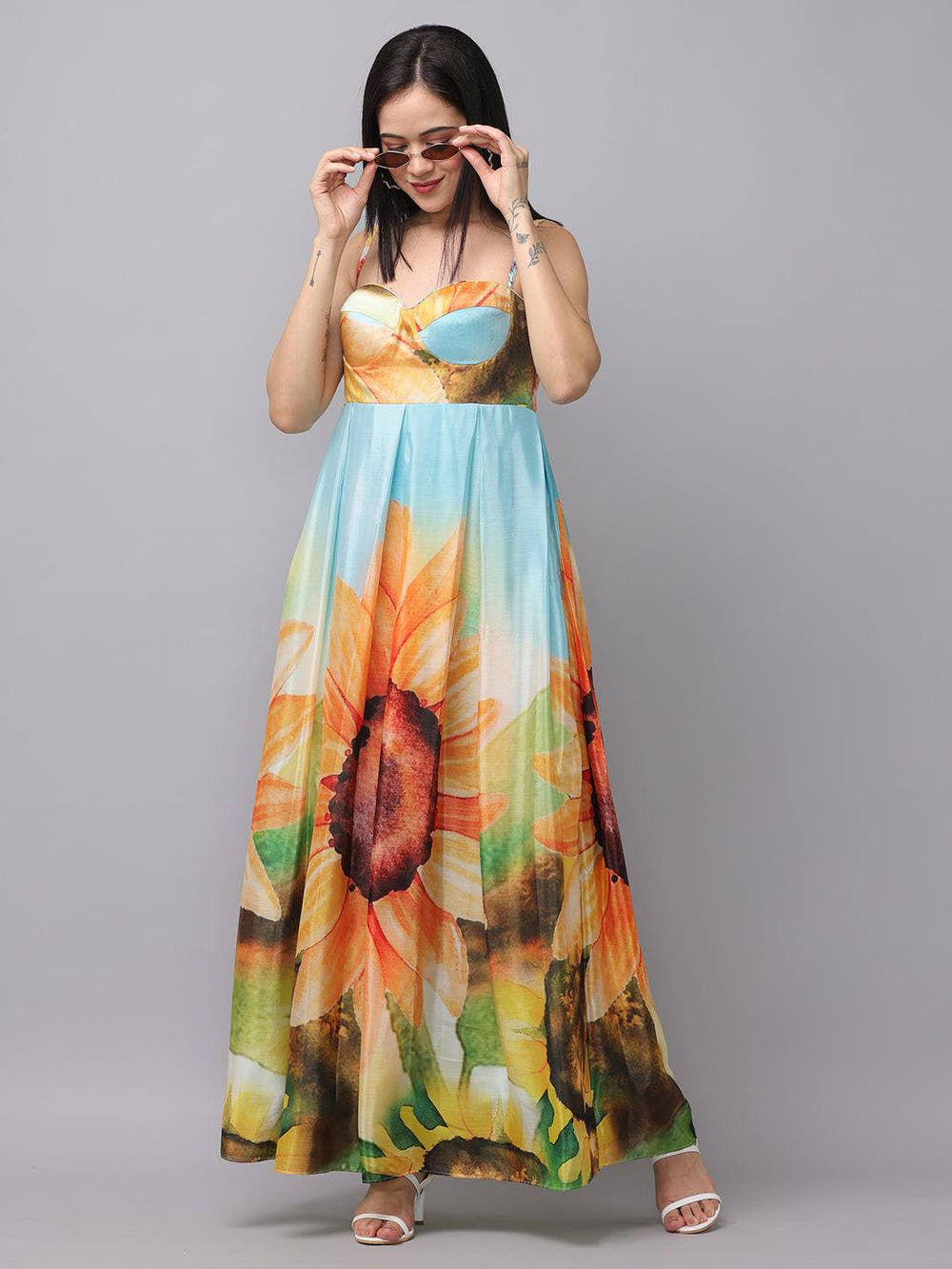 Multi Color Floral Print Long Dress