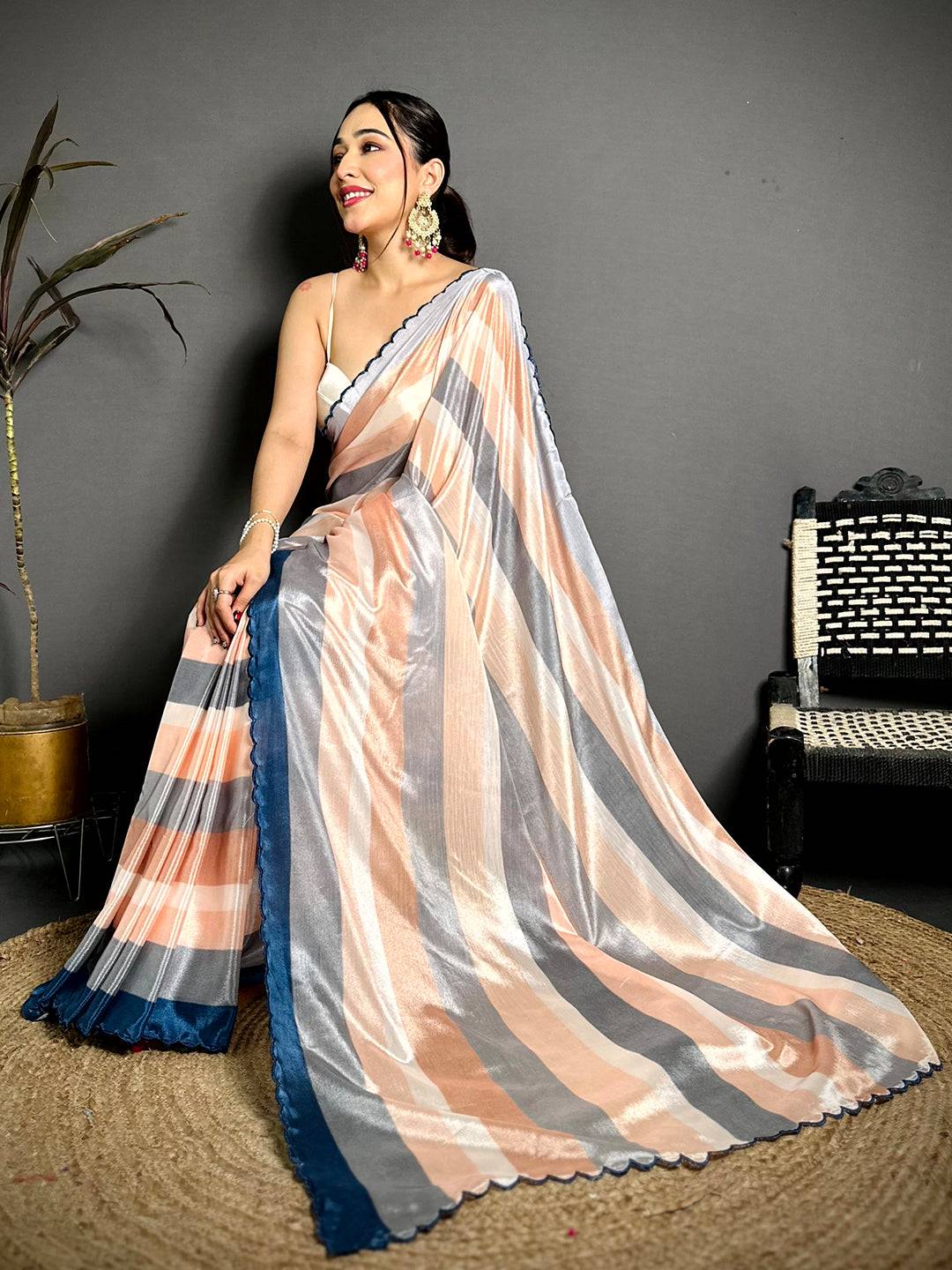 Exclusive Striped Print Soft Chiffon Saree