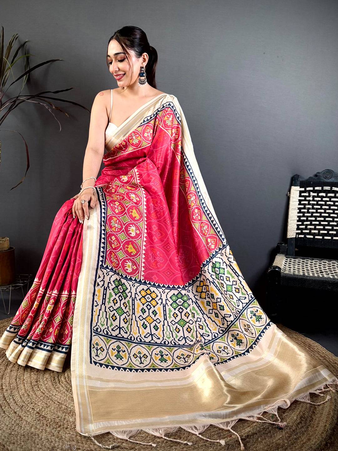Rani Pink Patola Border Kanchi Silk Saree