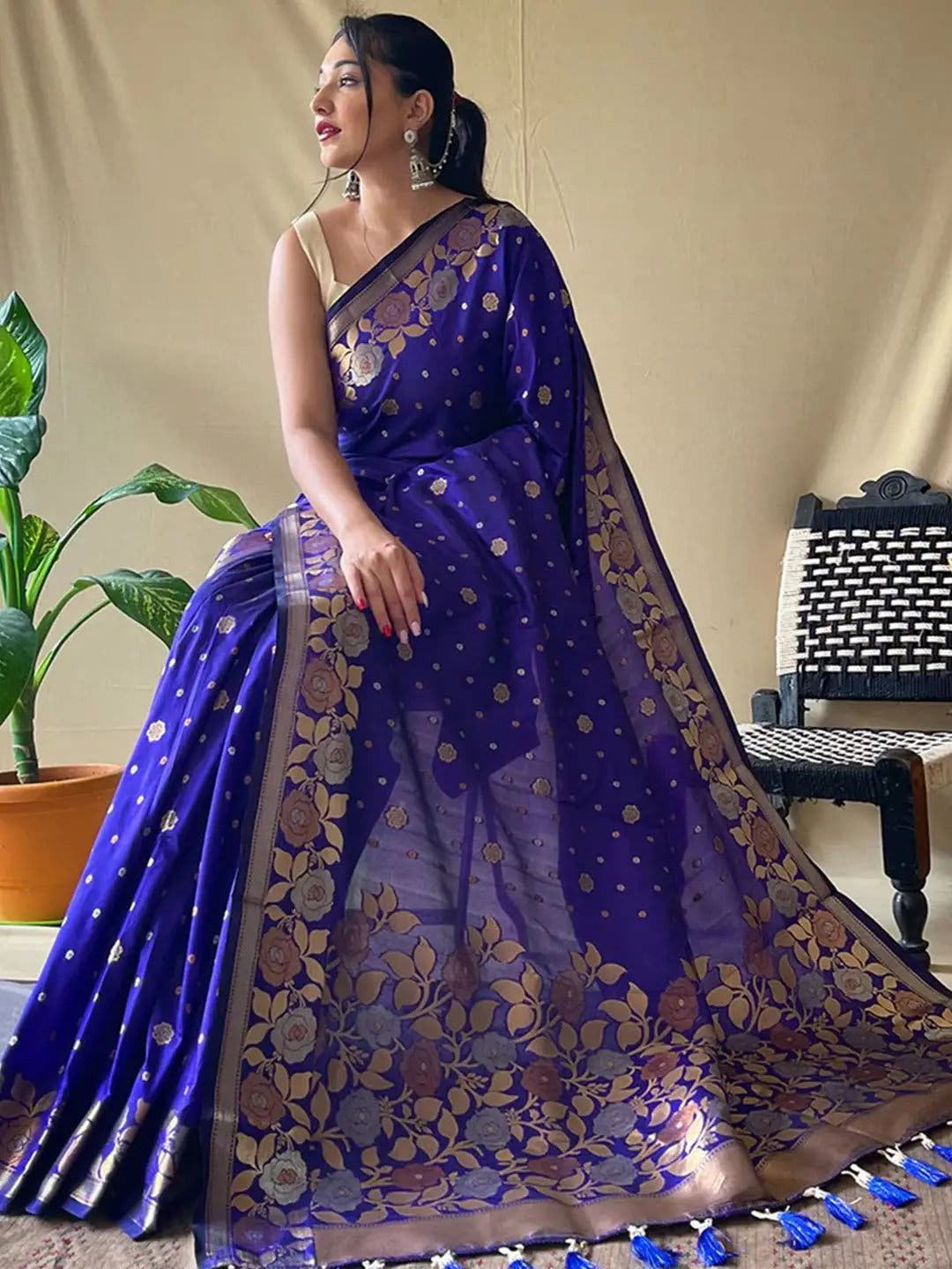 Royal Blue Suhani Banarasi Silk Zari Woven Saree