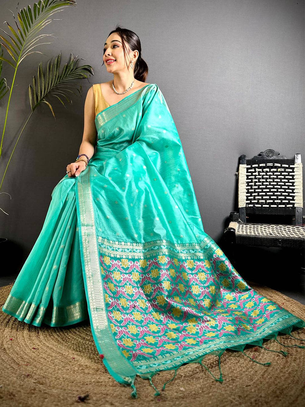 Rama Minakari Paithani Raw Silk Saree