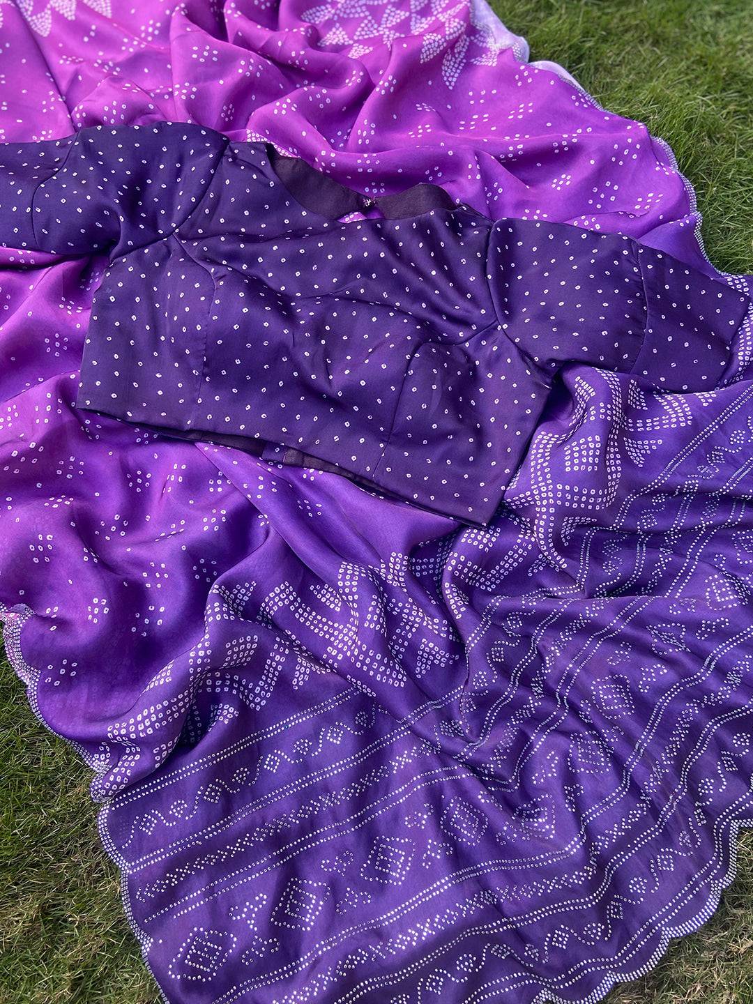 Purple Ombre Bandhej Georgette Silk Saree