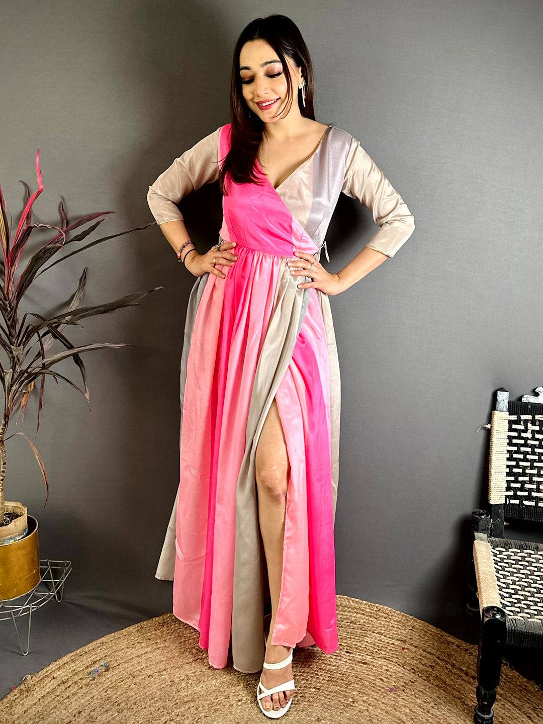 Modern   Regal  V  Neck  Dress