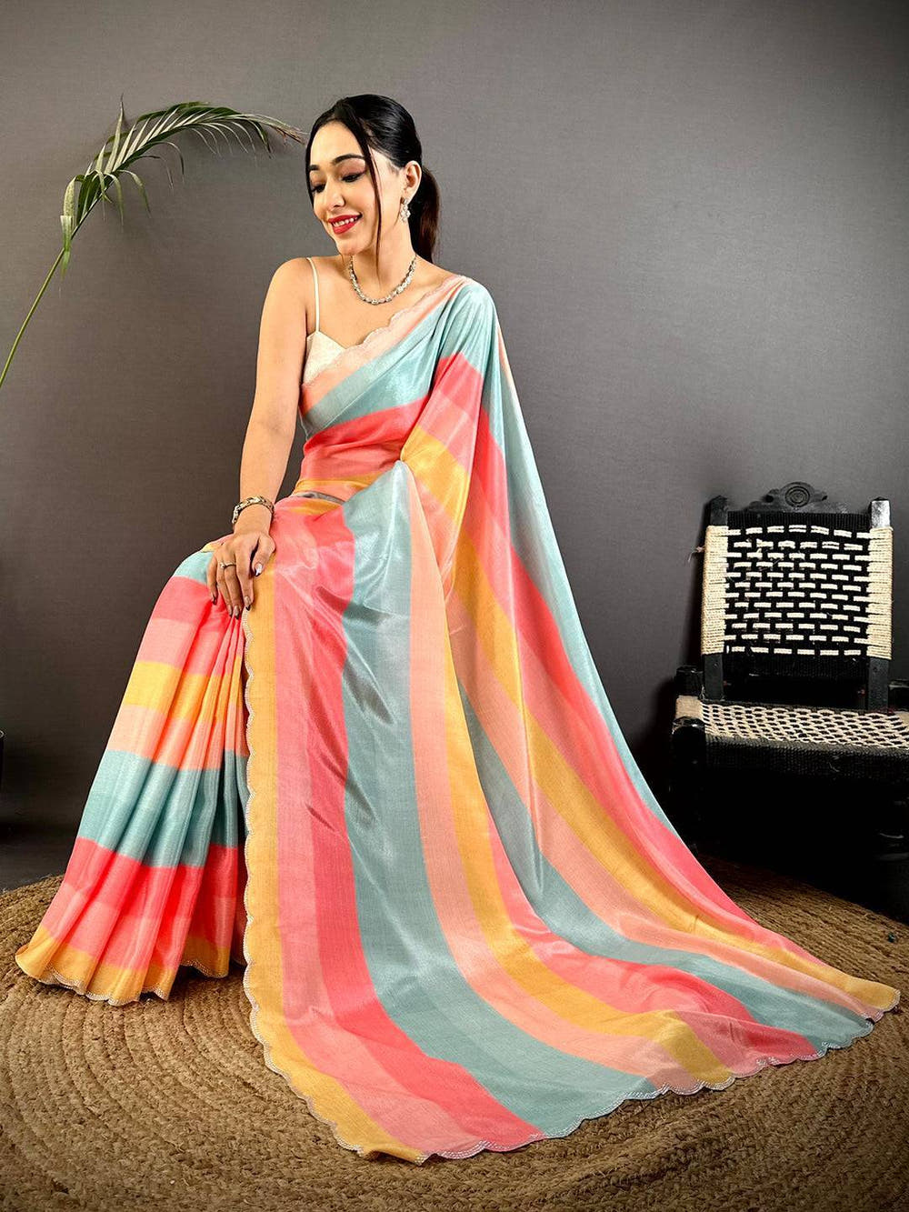 Radiant Soft Chiffon Striped Print Saree