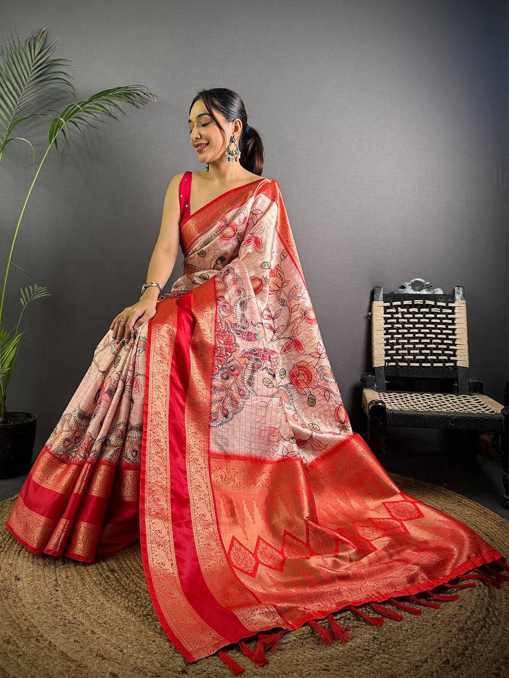 Ethereal Pink Kalamkari Printed Saree