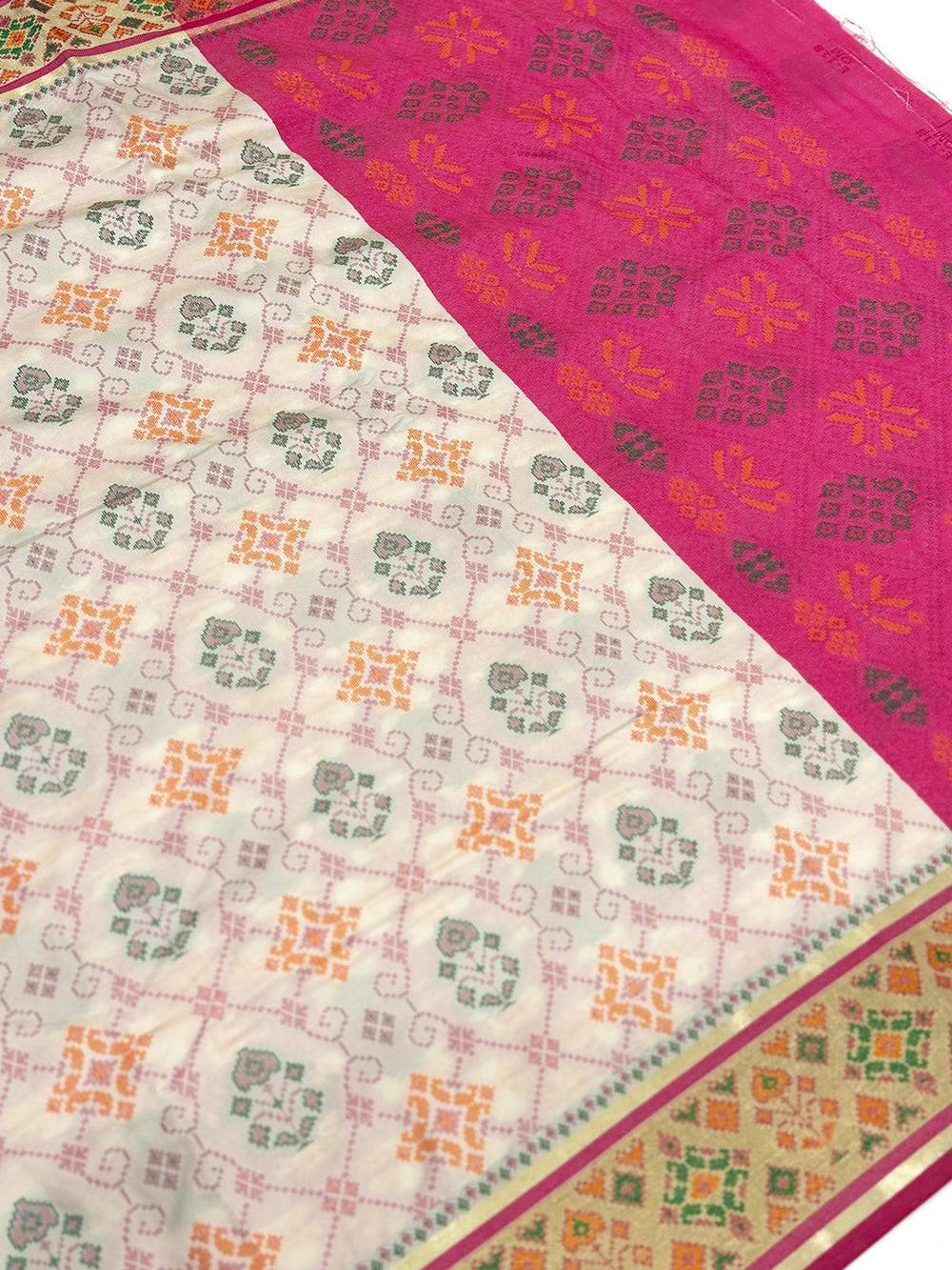 White Pochampally Patola Soft Silk Saree