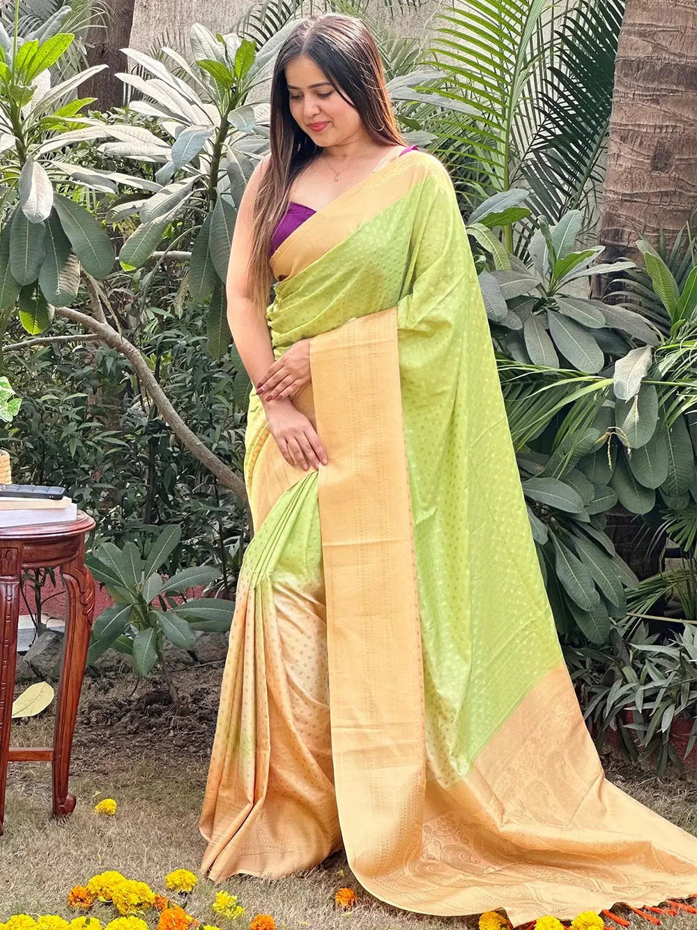 Soft Silk Banarasi Ombre Print Party Wear Saree