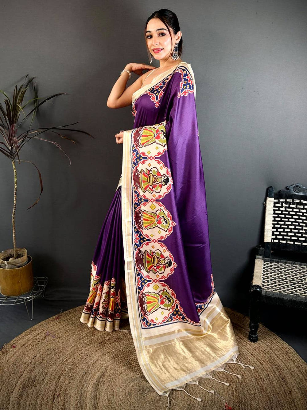 Purple Patola Border Kanchi Silk Saree