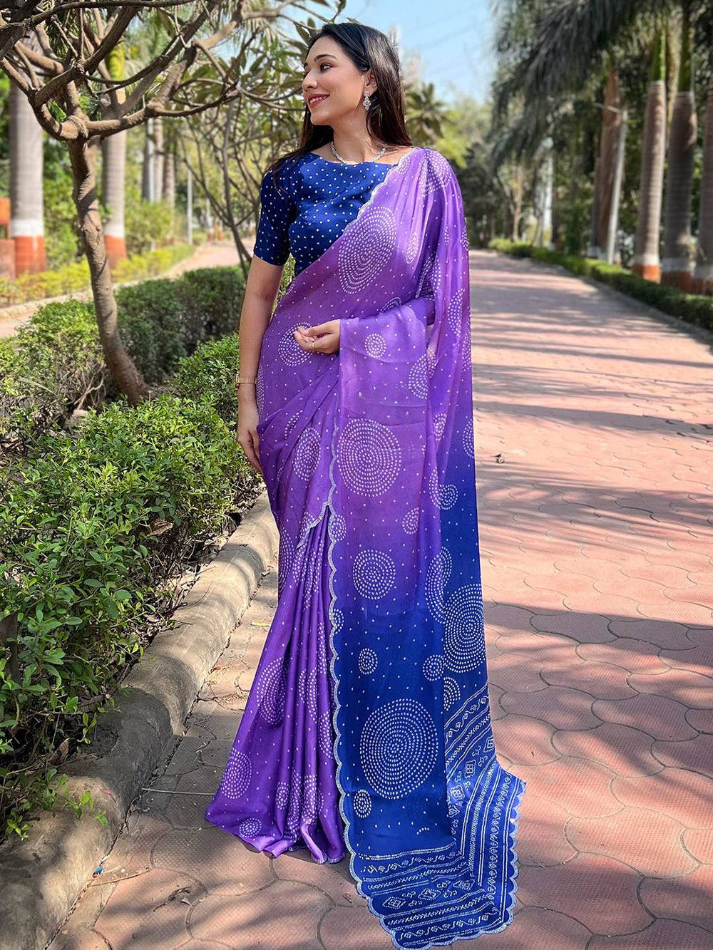 Lavender Ombre Bandhej Georgette Silk Saree