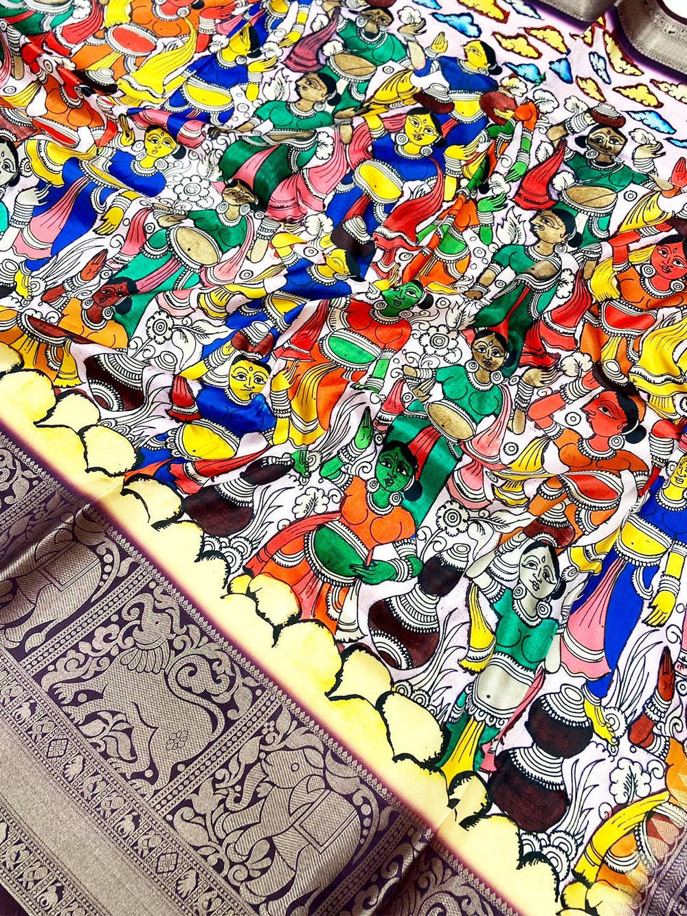 Ivory Figurative Kalamkari Banarasi Saree