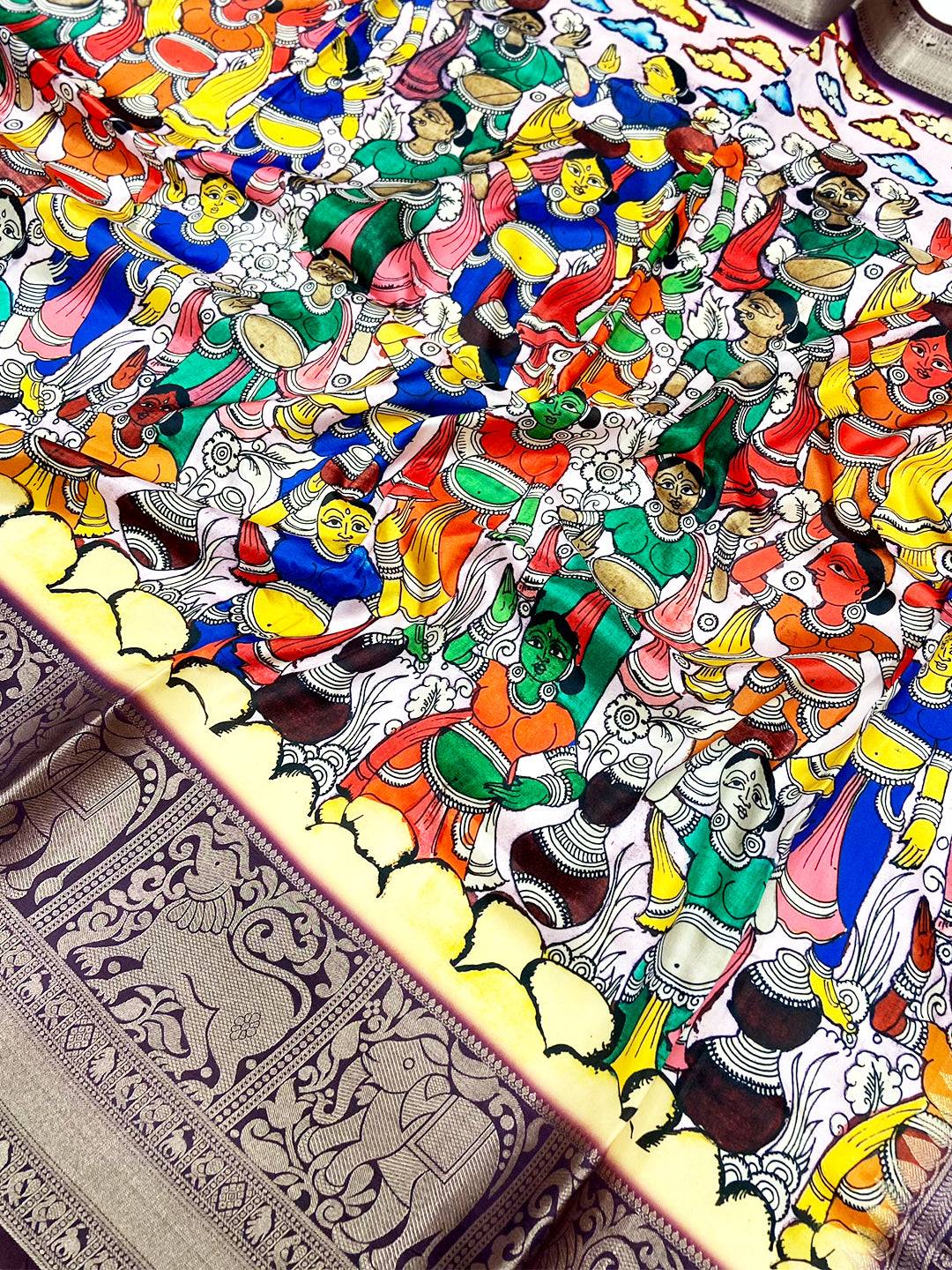 Ivory Figurative Kalamkari Banarasi Saree