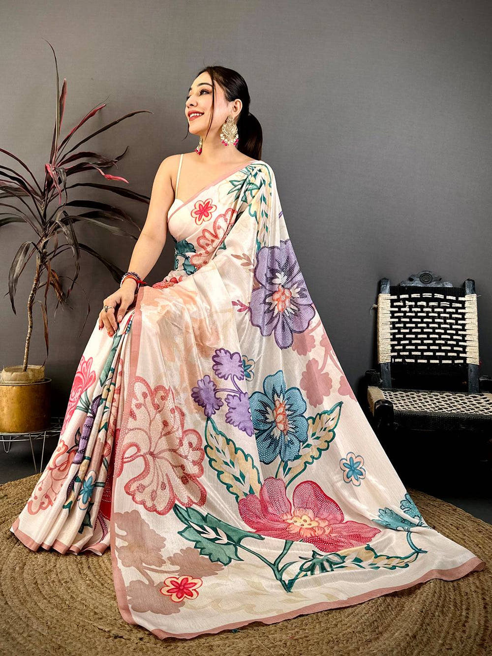 Royal Chinnon Chiffon Floral Print Saree