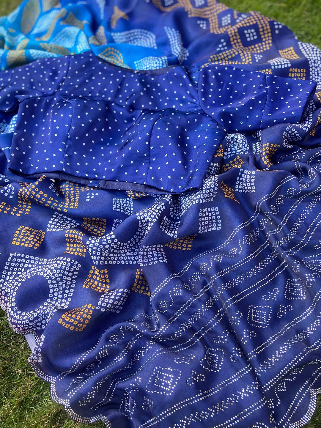 Blue Ombre Bandhej Georgette Silk Saree