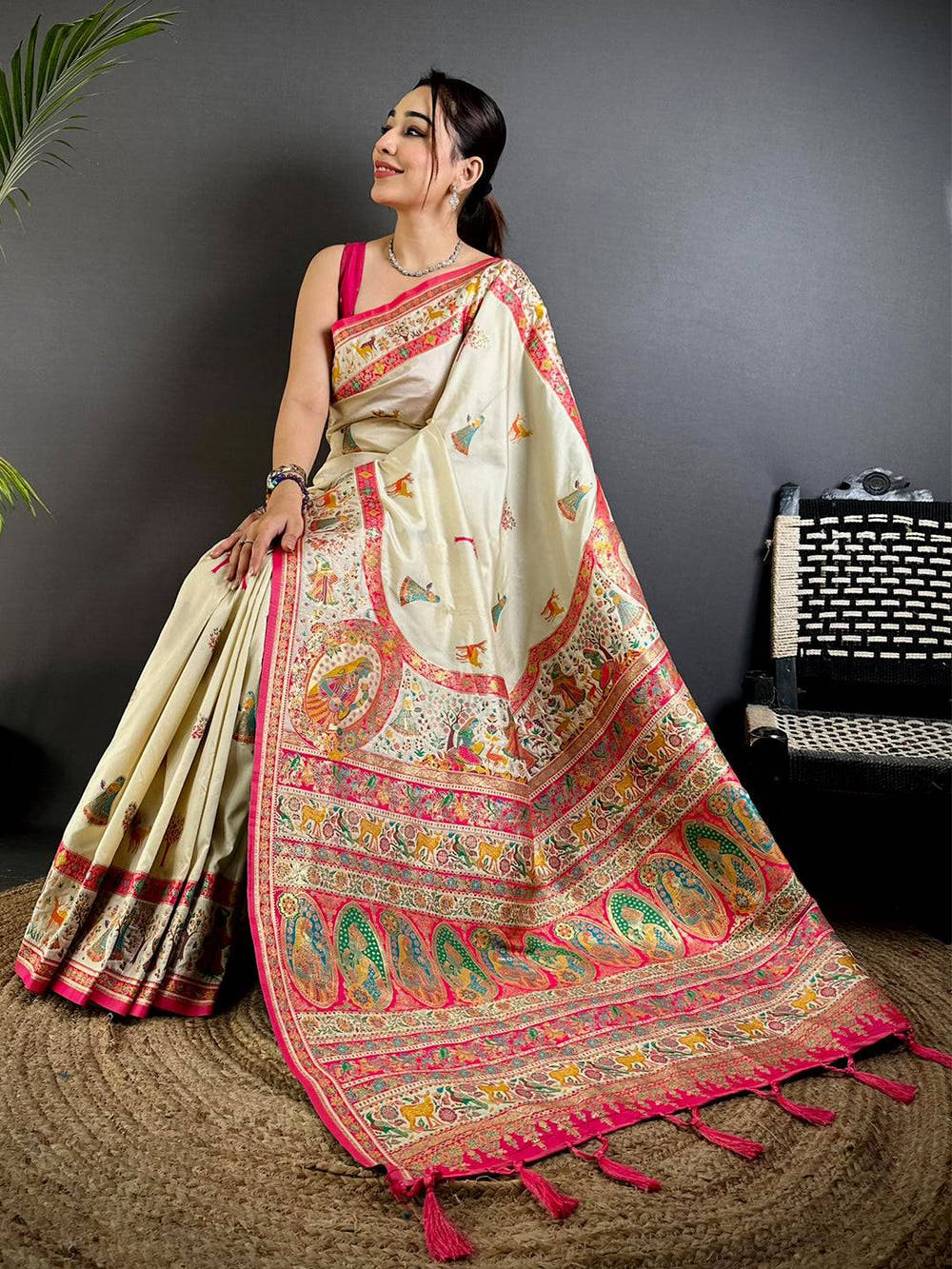 Graceful Kashmiri Pashmina Minakari Saree