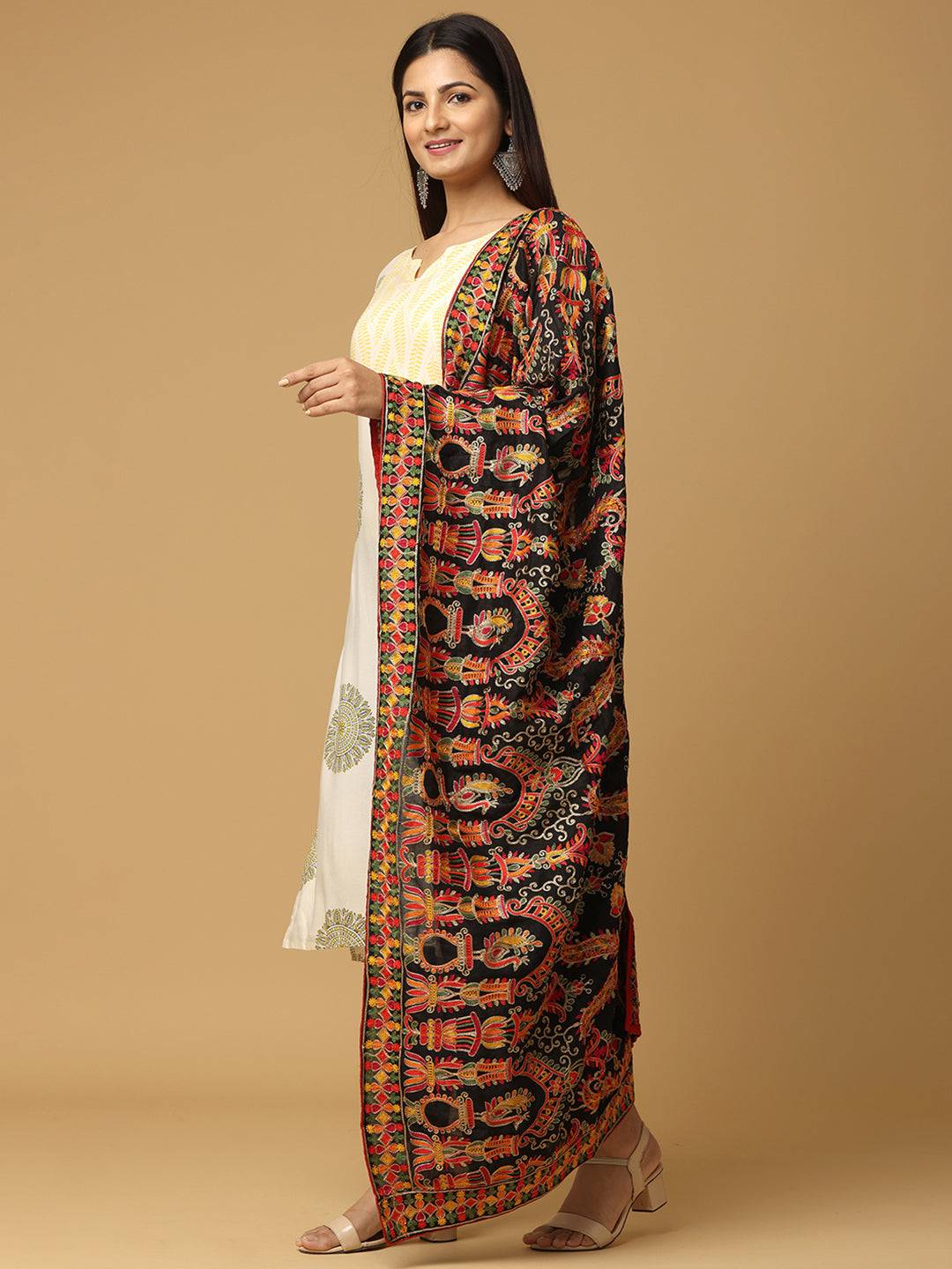 Black Rust Paisley Band Pashmina Dupatta