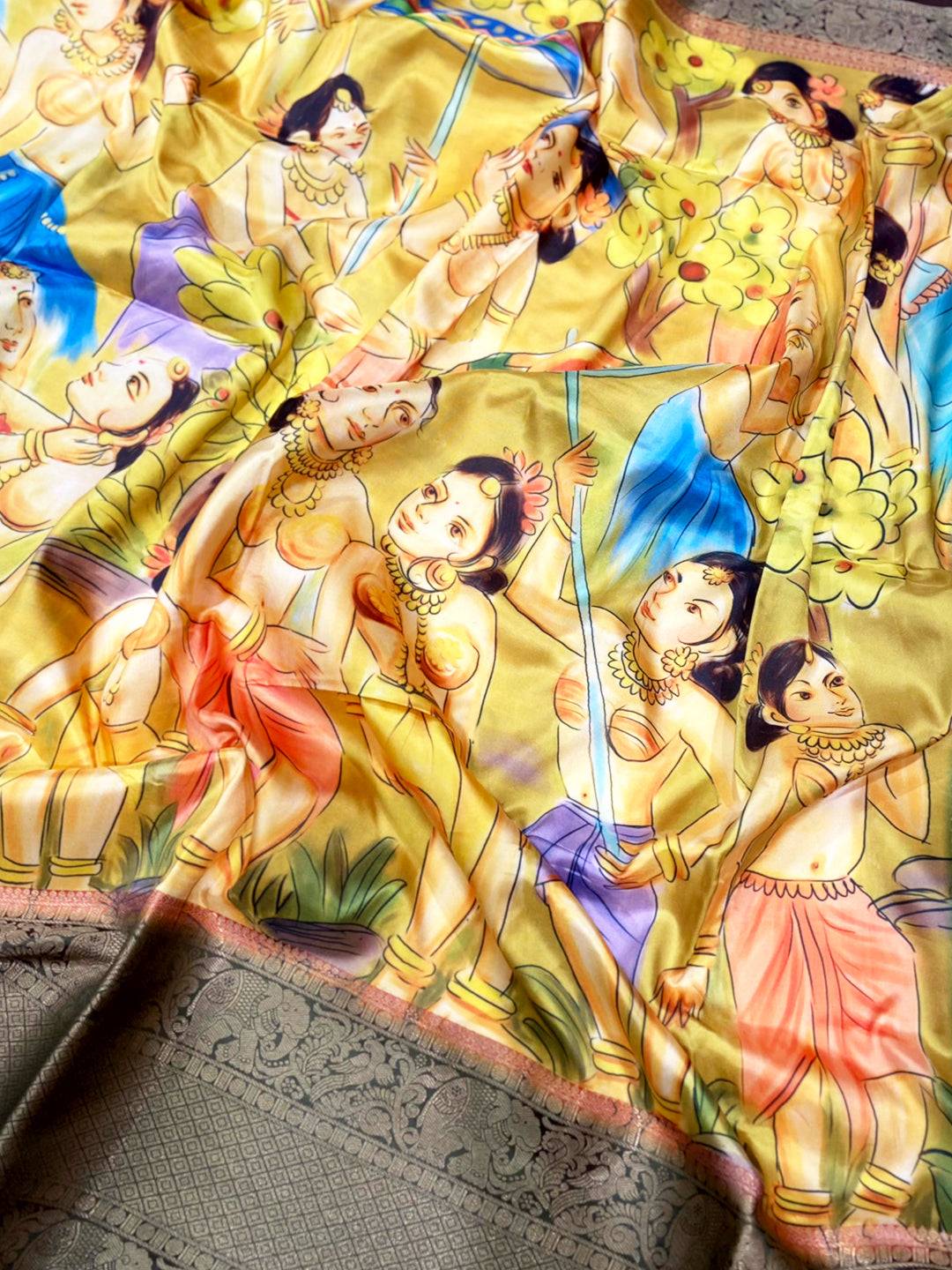 Mustard Banarasi Silk Kalamkari Saree